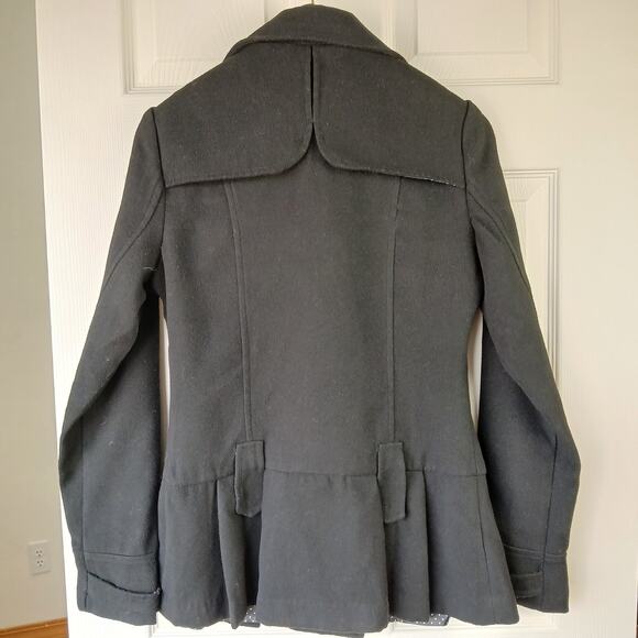 Iris Basic Black Double Breasted Peacoat Juniors M Repaired Vintage Y2K skirted - Picture 15 of 16